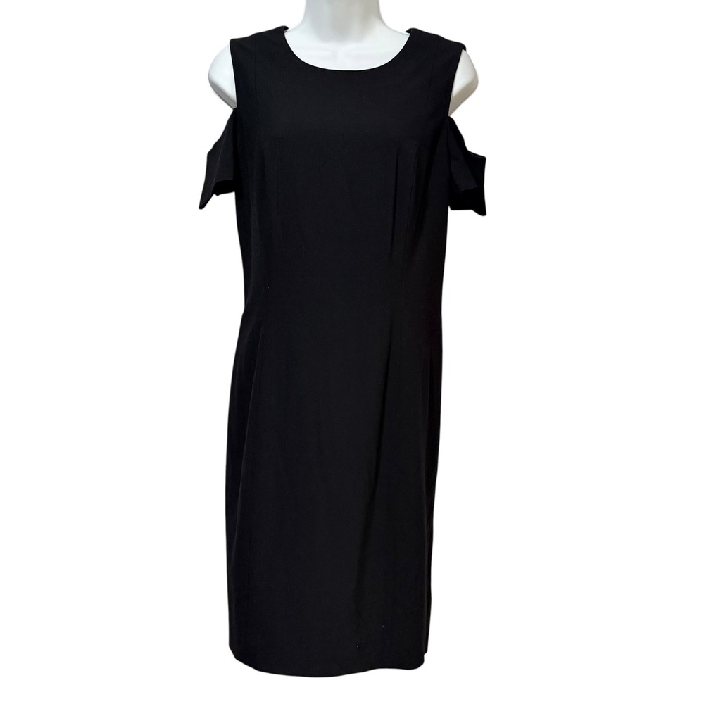 Tahari Arthur S Levine Black Cold Shoulder Sheath Dress Size 10 Exposed Zipper